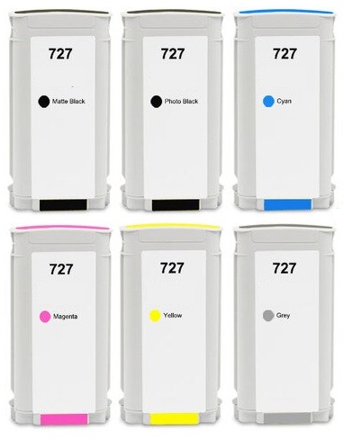 Compatible HP 727 Full Set of 6 High Capacity Ink Cartridges Photo Black/Cyan/Magenta/Yellow/Grey/Matt Black